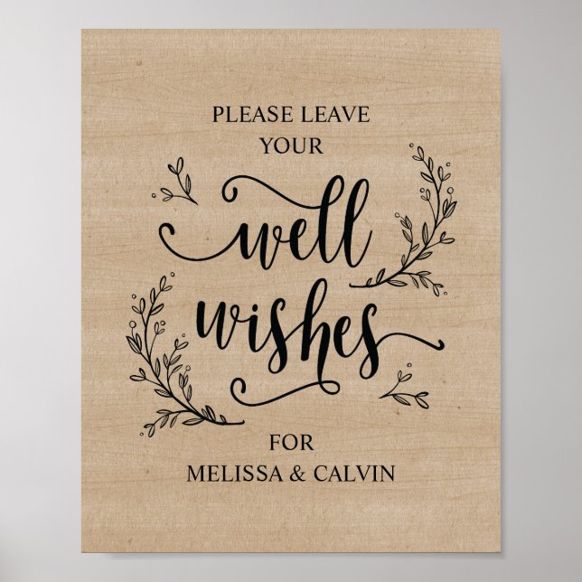 Póster Rustic Vines Boda Well Wings poster de señas (Frente)