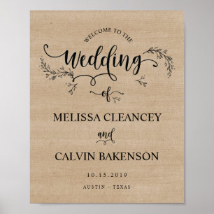 Póster Rustic Vines Wedding Welcome Sign Poster