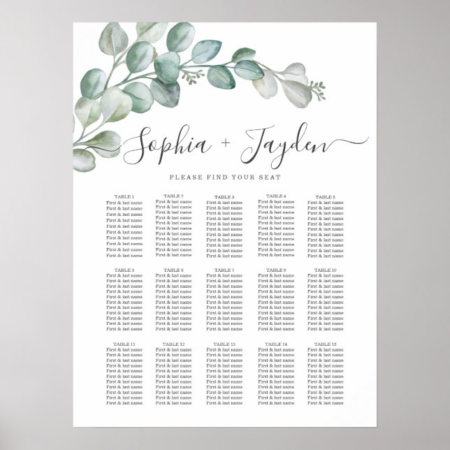 Póster Rustic Watercolor Eucalyptus Greenery Wedding (Frente)