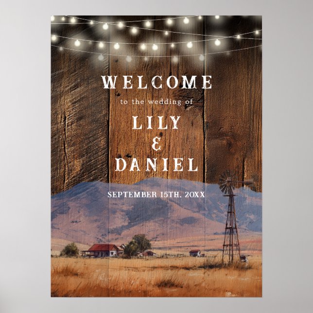 Póster Rustic Western Barn Wedding Welcome Sign (Frente)