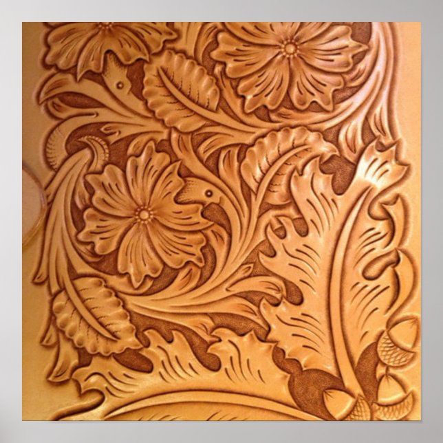 Póster rustic western country cowboy tooled leather (Frente)