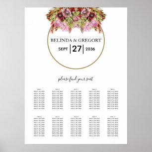 Póster Rustic Wild Flower Bouquet Wedding Seating Chart
