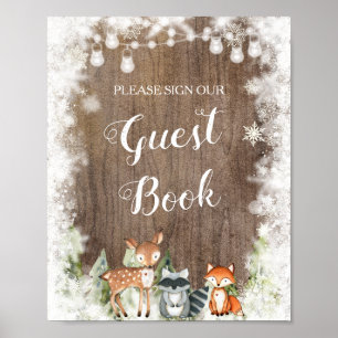 Póster Rustic Winter Animals Woodland Baby Guest Book