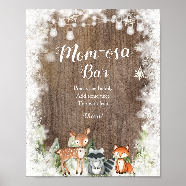 Póster Rustic Winter Animals Woodland Mom-osa Bar (Frente)