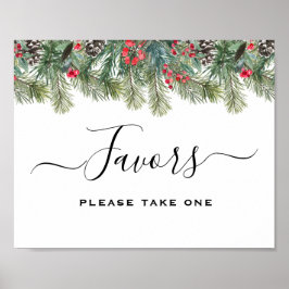 Póster Rustic Winter Berry Pine Greenery Wedding