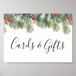 Póster Rustic Winter Berry Pine Greenery Wedding