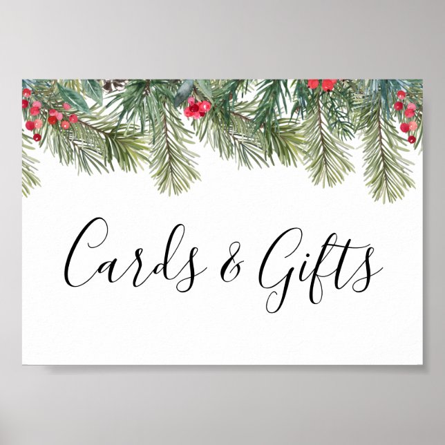 Póster Rustic Winter Berry Pine Greenery Wedding (Frente)