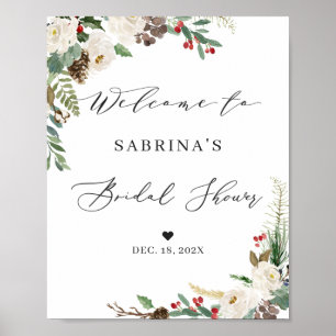 Póster Rustic Winter Floral Bridal Shower Welcome Sign
