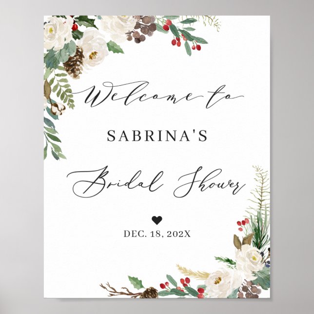 Póster Rustic Winter Floral Bridal Shower Welcome Sign (Frente)