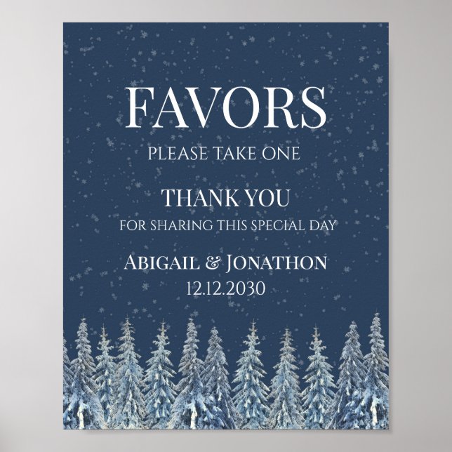 Póster Rustic Winter Forest Wedding Favors Sign (Frente)