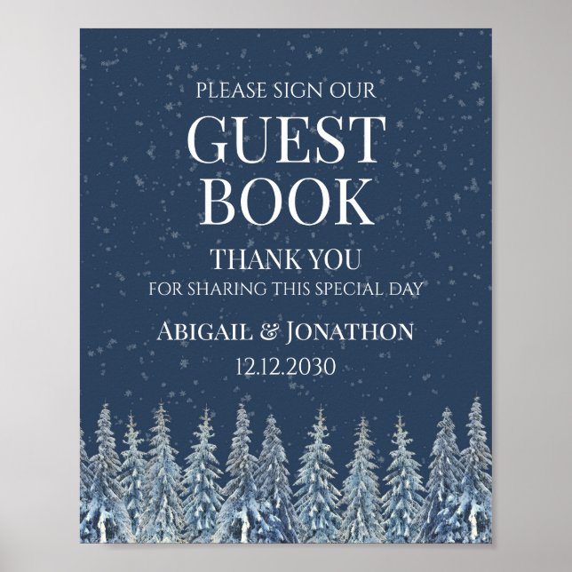 Póster Rustic Winter Forest Wedding Guest Book Sign (Frente)