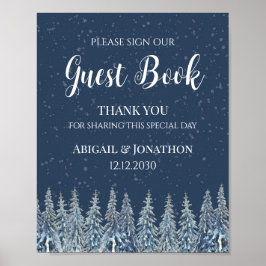 Póster Rustic Winter Forest Wedding Guest Book Sign
