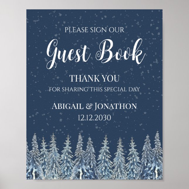 Póster Rustic Winter Forest Wedding Guest Book Sign (Frente)
