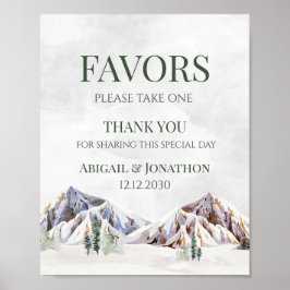 Póster Rustic Winter Mountain Wedding Favors Sign