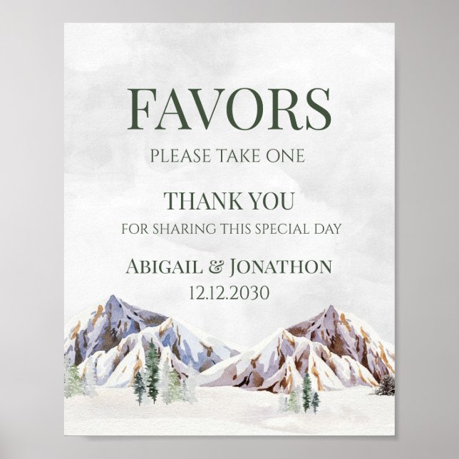 Póster Rustic Winter Mountain Wedding Favors Sign (Frente)