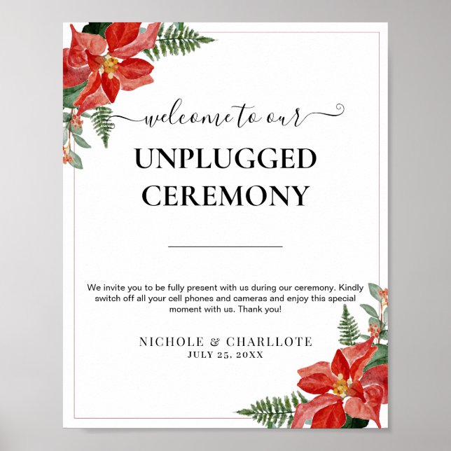 Póster Rustic Winter Poinsettia Red Christmas Wedding (Frente)