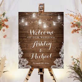 Póster Rustic Wood Mason Jar Ilumina Rótulo Boda Lace