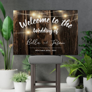 Póster Rustic Wood String ilumina la bienvenida de la bod