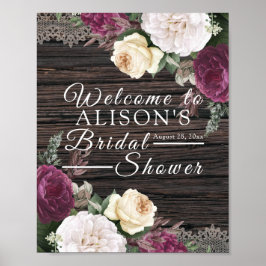 Póster Rustic wood Wedding Bridal Shower Sign