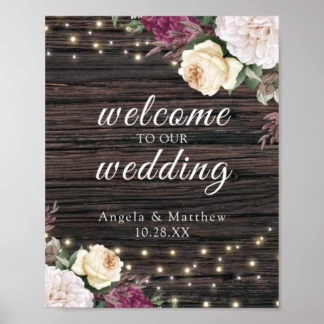 Póster Rustic wood Welcome Wedding Sign (Frente)