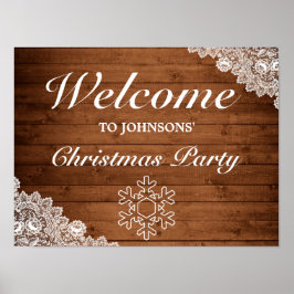 Póster Rustic Wood & White Lace Christmas Welcome Sign