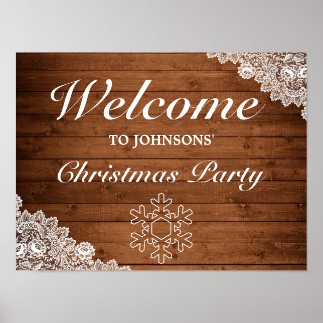 Póster Rustic Wood & White Lace Christmas Welcome Sign (Frente)