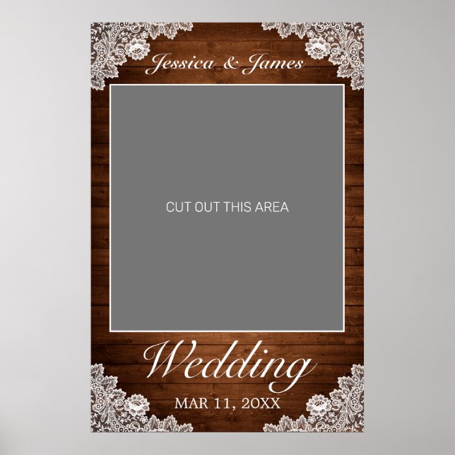 Póster Rustic Wood & White Lace Weddings Photo Prop