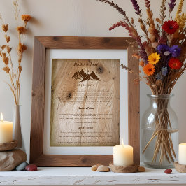 Póster Rustic Wooden Brown Mountains Landscape Wedding
