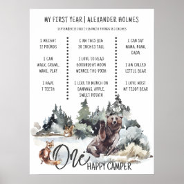 Póster Rustic Woodland One Happy Camper Milestone Board
