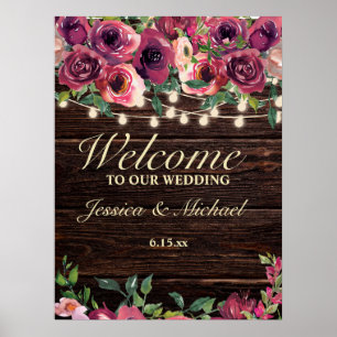 Póster Rústica cuerda ilumina Rótulo de Boda floral de Bo