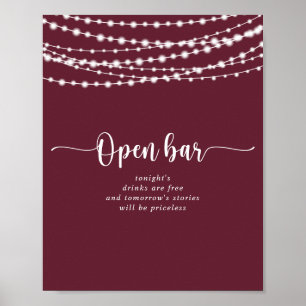 Póster Rústica de las cadenas luces Burgundy Boda Open Ba
