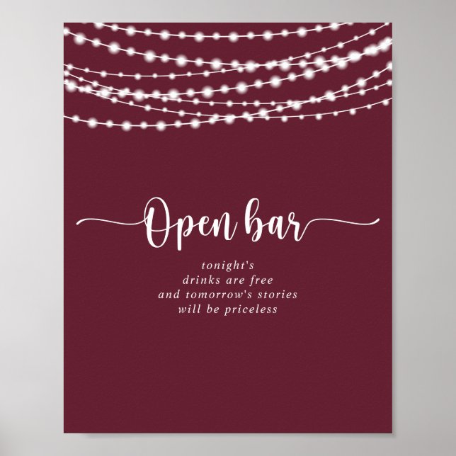 Póster Rústica de las cadenas luces Burgundy Boda Open Ba (Frente)