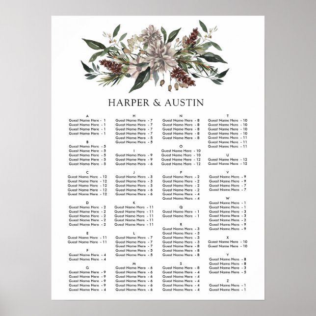 Póster Rústica Floral Caída Boda de Invierno (Frente)