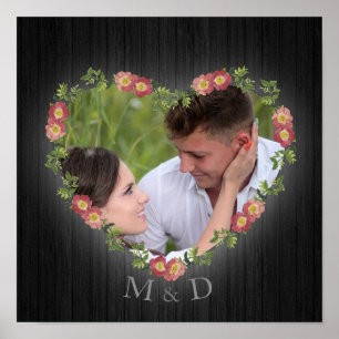 Póster Rústica foto e iniciativas del corazón floral made