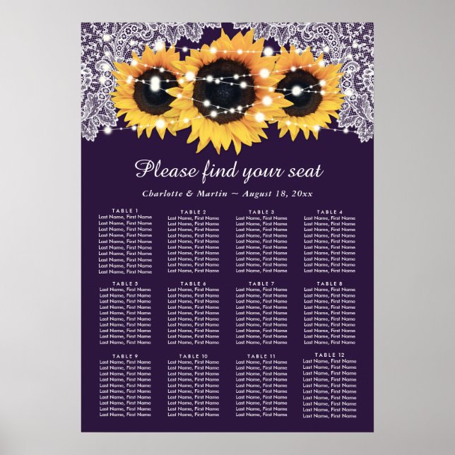 Póster Rústica Gráfica 12 Boda de girasol morado (Frente)