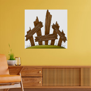 Póster Rústica granja de la valla de madera rota