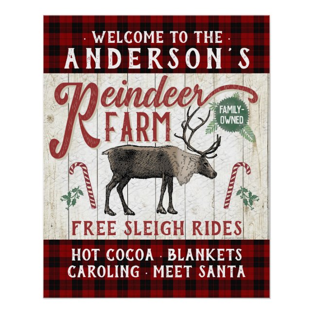 Póster Rústica granja de renos nombre personalizado de gr (Anverso)