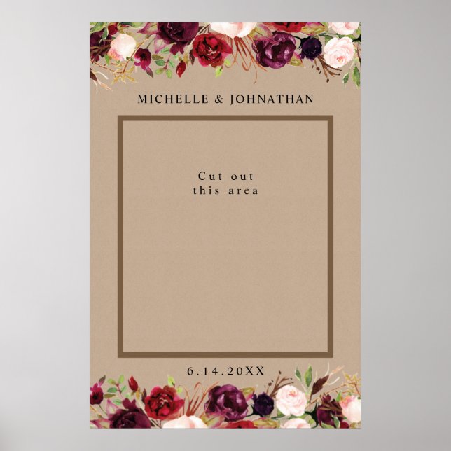 Póster Rústica Kraft Floral Photo Prop Selfie Frame (Frente)