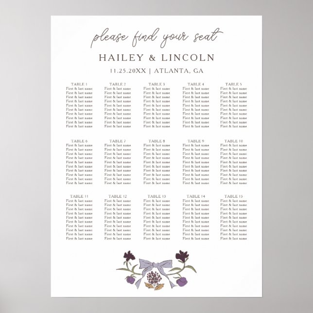 Póster Rústica Lilac Bow Floral Boda (Frente)