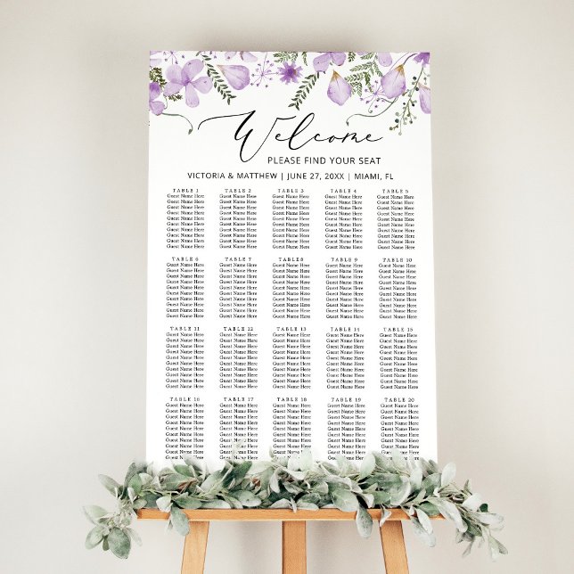 Póster Rústica Moda Púrpura Boda Floral Tabla de asientos (Subido por el creador)