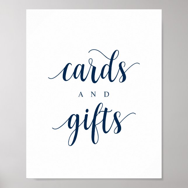 Póster Rústica moderna, azul marino, tarjetas de boda y r (Frente)