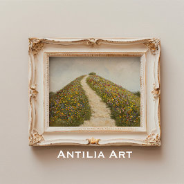 Póster Rústica pradera de flores de la colina de flores s