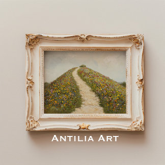 Póster Rústica pradera de flores de la colina de flores s