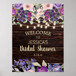 Póster Rústica String Light Purple Floral Bridal Shower