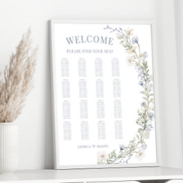 Póster Rústica tabla de asientos de boda floral azul botá