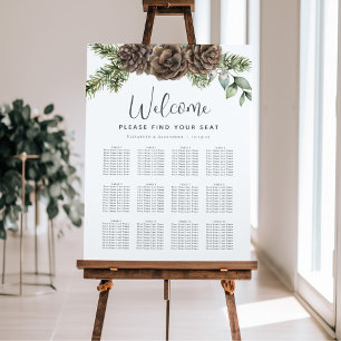 Póster Rústica tabla de asientos de bodas de invierno de 