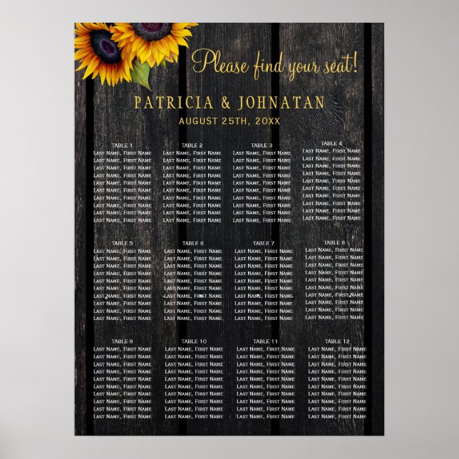 Póster Rústica tabla de asientos de bodas de madera de gr (Frente)