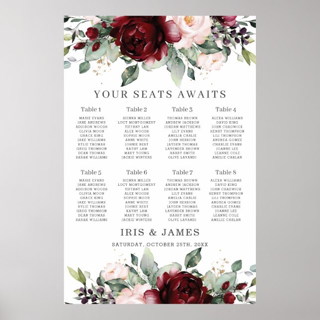 Póster Rústica tabla de asientos de Bodas florales de Rub (Frente)