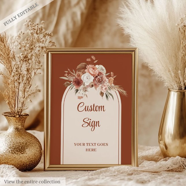 Póster Rústica Terracota Pampas Sage Boho Boda Floral (Rustic Terracotta Pampas Sage Boho Floral Wedding Poster)