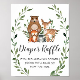 Póster Rústica vegetación Woodland Animales Diaper Raffle